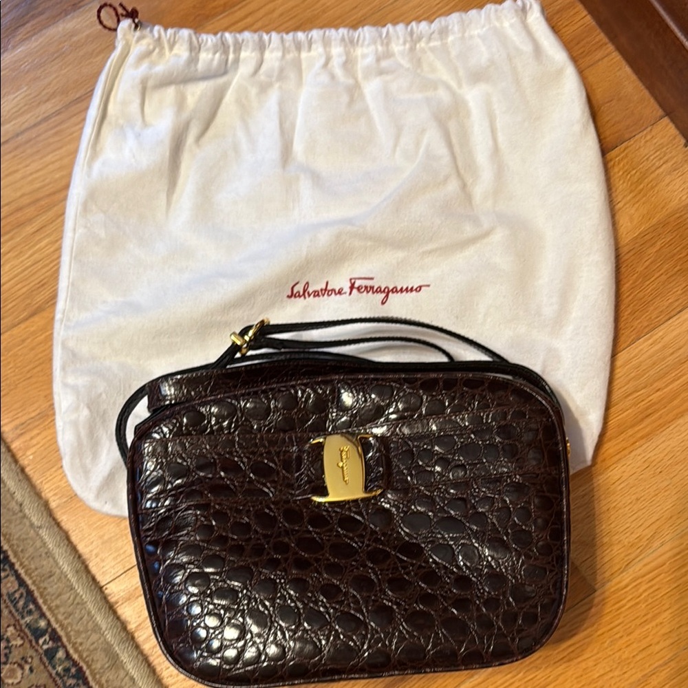 Salvatore Ferragamo Dark Brown Leather Crossbody Bag